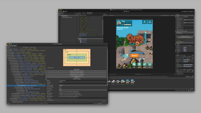 Capturas de tela do Unity Editor e do navegador